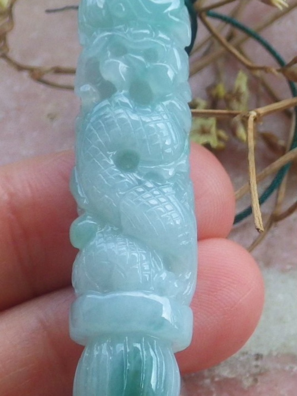 Hand-Carved Light Green Jade jadeite success Dragon pen Pendant certificate